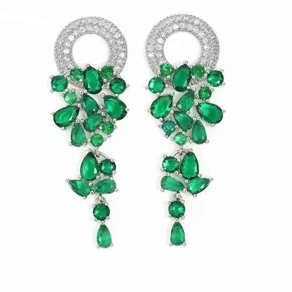 Anthropologie Green and Silver Statement Earrings - Picture 1 of 4